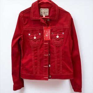 True Religion Cropped Denim Trucker Jacket - L